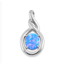 Blue Lavender Opal Oval Twist Pendant Necklace Solid 925 Sterling Silver - £17.12 GBP
