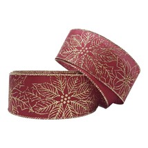 2.5&quot; x 50 Yards Burgundy &amp; Gold Glitter Floral Poinsettia Wired Holiday Ribbon - £17.51 GBP
