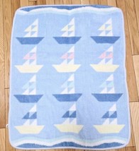 Santonja Vintage Sailboat Baby Reversible Blanket Spain Nautical Pastel 80s   - £33.66 GBP