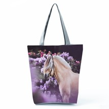 Watercolor Horse Print Shopping Bag Tote Folding Reusable Traveling School Shoul - £15.64 GBP