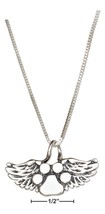 Necklace Sterling Silver 18&quot; Dog Paw Print with Angel Wings Memorial Pendant - £77.38 GBP+