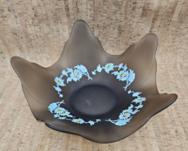 Westmoreland Glass Satin Chocolate Brown Hand Painted Abstract Shaped Bowl Dish - £23.73 GBP