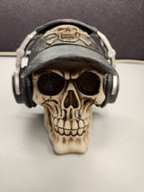 Human Skull With Headphones Baseball Cap Statue Figurine Gothic Music Room Decor - £14.62 GBP