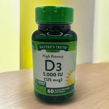 Natures Truth HIGH POTENCY D3 5000 IU 125mcg 60 Softgels EXP 10/26 Glute... - $9.69