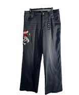 NWT Ed Hardy Jeans Faded Black Wide Leg Love Kills Slowly Embroidered Si... - $49.57