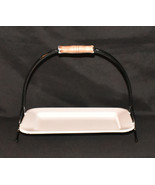14" Rustic White Enamel Serving Tray Footed Wooden Handle FARMHOUSE COTTAGE New - $29.95