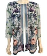 NWT EasyWear by Chico&#39;s Primavera Open Front 3/4 Sleeve Jacket Blue Mult... - $28.49