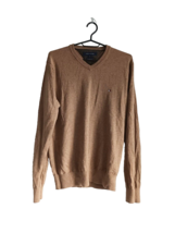 Tommy Hilfiger Mens Light Brown Washable Lambswool V-Neck Pullover Flag Logo M - £17.99 GBP