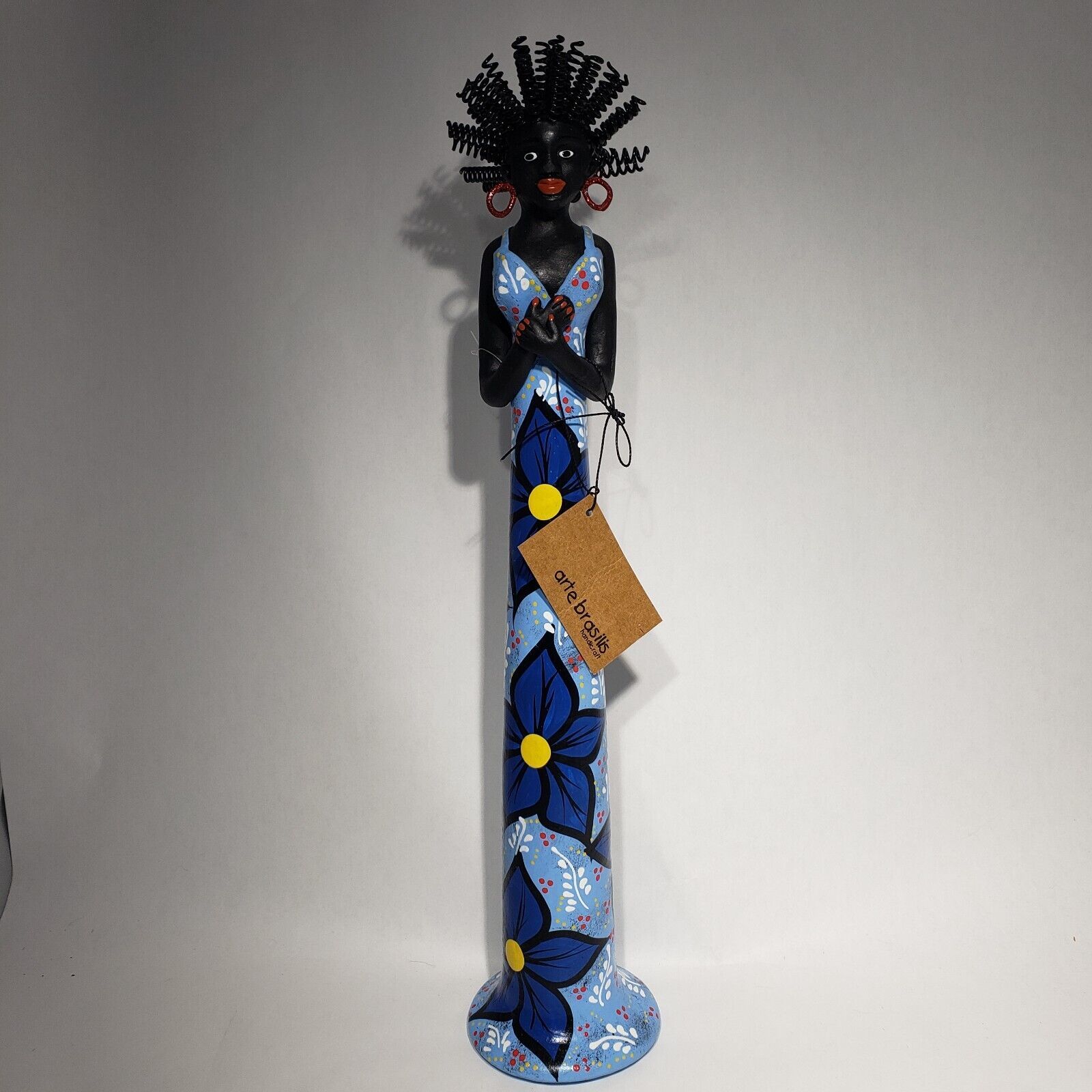 Primary image for VTG Vitalino Neto Folk Art Black Woman Wire Hair Figurine Brazil Clay Terracotta