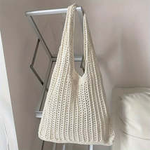 Women&#39;s Solid Color Knitted Mesh Tote Bag, Vintage Casual Large Capacity... - $20.62+