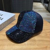 Two-Tone Patchwork Diamond-Encrusted Cap Women&#39;s Hat Shiny Rhinestone Shopping S - £13.13 GBP