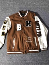 Baseball Jackets PU Leather Coat Embroidery Stitching Bomber Brown Jacket Men Wo - £177.97 GBP