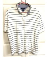 Tommy Hilfiger XL Mens White with Blue Striped Classic Fit Polo Shirt - $277.42 MXN