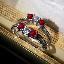  Guard Wrap Jacket Enhancer Ring 1.50 ct Red &amp; White 14K White Gold Plated - £66.18 GBP