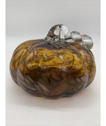 Studio Glass Art Glass Handblown Amber Pumpkin W/Stem Fall Thanksgiving ... - £25.94 GBP