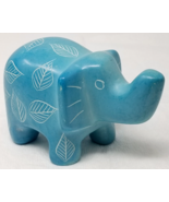 Turquoise Elephant Figurine Etched Leaves Design Trunk Up Vintage - £14.84 GBP