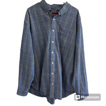 IZOD Men&#39;s 2XL Blue White Plaid Long Sleeve Button Down Casual Dress Shirt - £12.72 GBP