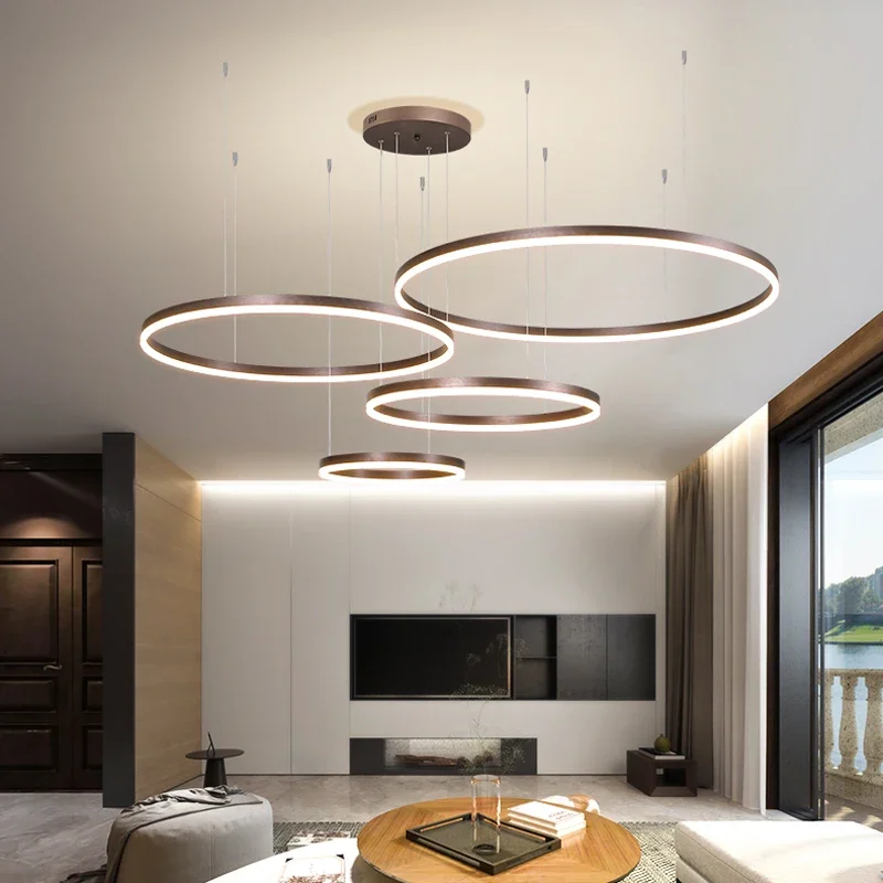 Ghting brushed rings ceiling mounted chandelier lighting hanging lamp gold coffee color thumb200