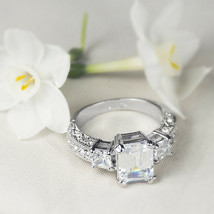 1.75 tcw EMERALD CUT Engagement RING Premium CZ White Gold Plated Size 5-9 - £29.48 GBP