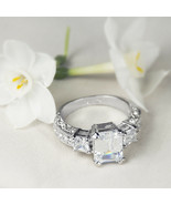 1.75 tcw EMERALD CUT Engagement RING Premium CZ White Gold Plated Size 5-9 - £29.10 GBP