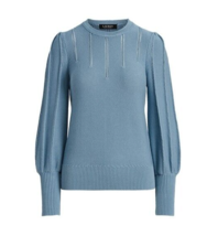 Lauren Ralph Lauren Sz XL Puff Sleeve Sweater Blue Marmie Reverse Jersey $125! - £30.74 GBP