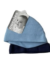 Baby Beanie Newborn 0-6M Light Blue Navy Blue Hat Clothes - $8.47