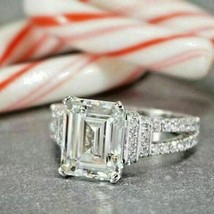 2.85Ct Emerald Cut White Moissanite Engagement Wedding Ring Solid 14K White Gold - £203.75 GBP