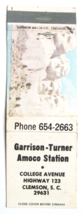 Garrison-Turner Amoco Station  Clemson, South Carolina 20 Strike Matchbook Cover - $1.75