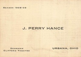 URBANNA OHIO~J PERRY HANCE-DOORMAN CLIFFORD THEATRE-1908 BUSINESS CARD - £7.72 GBP