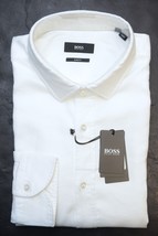 Hugo Boss Mens Igon Soft Line Slim Fit White Canclini Cotton Dress Shirt... - $71.27