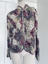 Vintage MSK Evening Jacket Womens L Floral Sequin Full Zip Crinkle Top J... - $13.50