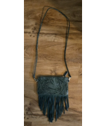 Tooled Green Fringe Bag Boho Crossbody Purse with Wristlet Strap Detachable - $442.88 MXN