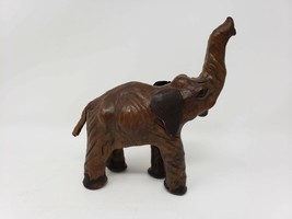 Vintage Carved Wooden 7&quot; Elephant with Leather Ears &amp; Tail - Missing Tusks - £11.75 GBP