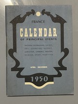 1950 Calendar of Principle Events for France April - December - £20.92 GBP