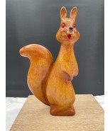 Vintage Wood Grain Plastic Squirrel Kangaroo Red Rhinestone Eyes Hong Kong - £15.28 GBP