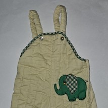 VTG Cee Jee Playwear Quilted Overalls Tan Green Elephant Baby 12 Months - $24.70