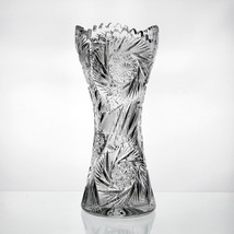 American Brilliant Prism Vesica Swirl and Pinwheel Cut Corset Vase, Antique 12&quot; - £153.33 GBP