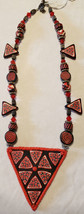 Used Handmade Polymer Clay Millefiori Red Triangle Design Necklace - £7.95 GBP
