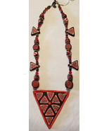 Used Handmade Polymer Clay Millefiori Red Triangle Design Necklace - £7.84 GBP