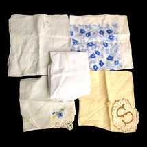 Lot of 5 VTG Hanky Handkerchief White and Ivory Embroidered Lace - TLC LOT - £14.19 GBP