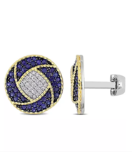 14k White Gold Over 2.70Ct Round Cut Simulated  Sapphire Circle Cufflinks Men - £92.56 GBP