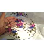 Clear Glass Hand Painted and Signed Floral Design Plate - 8  1/2 inches - £10.09 GBP