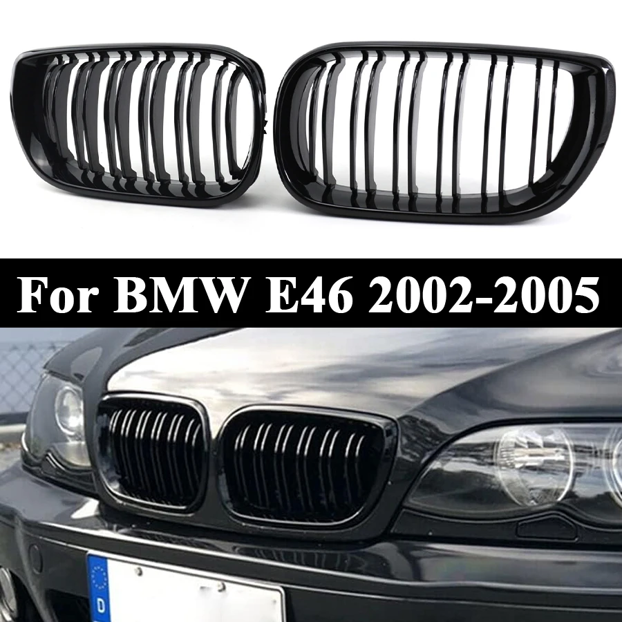 For BMW 3 Series E46 2002-2006 Car Front Bumper Kidney Grill Gloss Black Hood - £31.20 GBP+