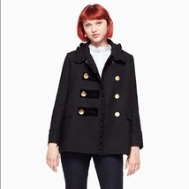 RRP 500€, Kate Spade Women’s Broome Street Ruffle Velvet Trim Coat, UK8 - £181.91 GBP