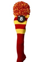 Tour #8 Hybrid Red Yellow Golf Headcover Knit Pom Retro Classic Head Cover - £12.94 GBP