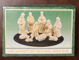 Vintage World Bazaar Ivory Jade Collection 11 PC Nativity Set Wood Base NICE! - £14.35 GBP