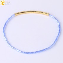 CSJA Pulseras Miyuki Bracelets for Women Gold Color Elastic Beaded Bracelet Deli - £8.55 GBP
