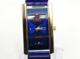 Linel Quartz Womens Watch New Battery Gold/Blue Tone 22mm Rectangle Dial - £15.17 GBP