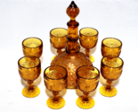 Vintage Tiara SANDWICH AMBER Decanter And Set Of 8 MATCHED 4¼&quot; Wine Glasses - $64.32