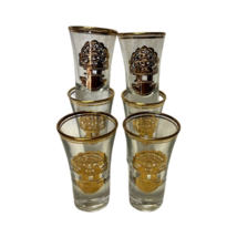 Vintage Set Of 6 Shot Glasses  Gold Rimmed Decor Culver Glass Mid Century - £128.19 GBP